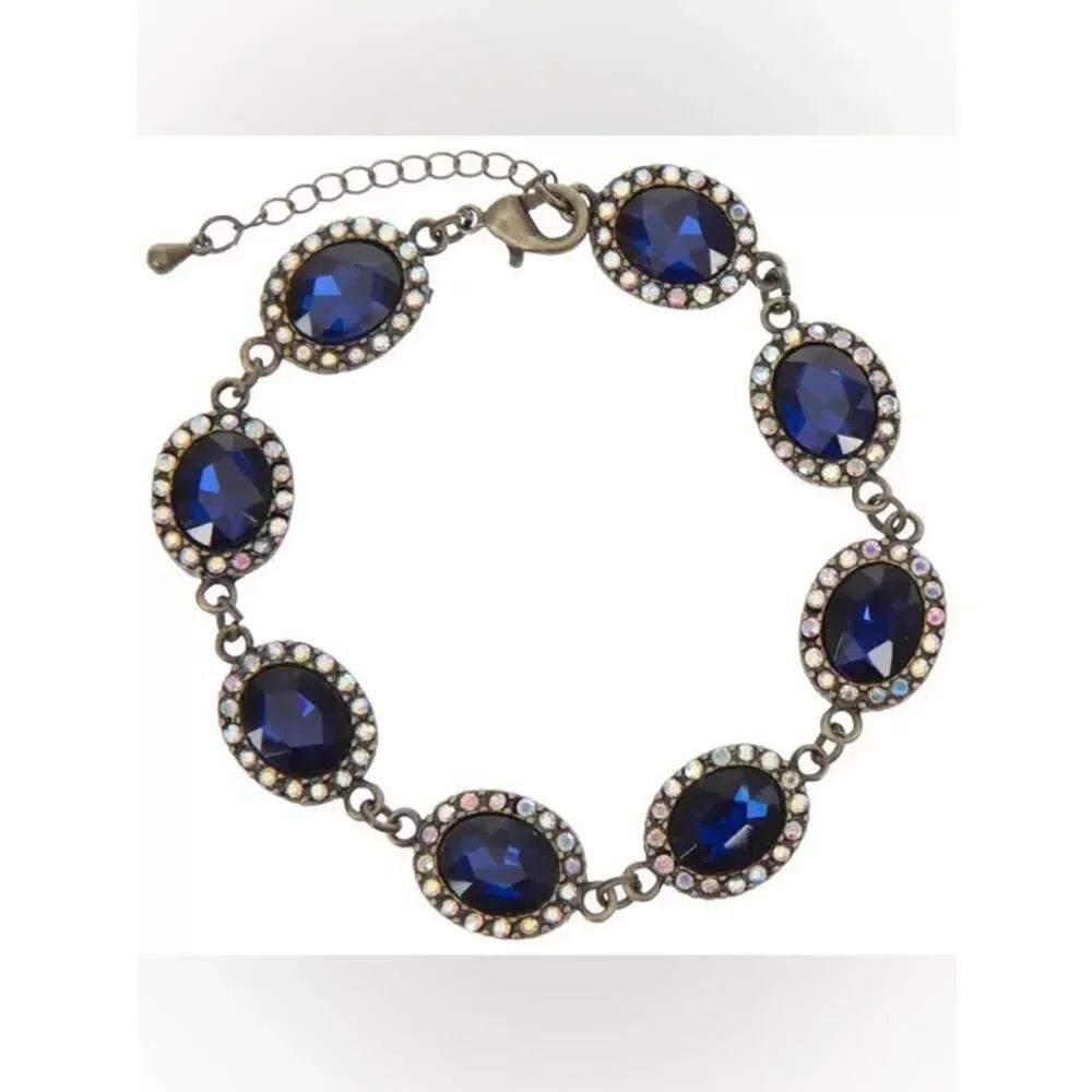 New Metal Gallery Blue Oval Rhinestone Bracelet